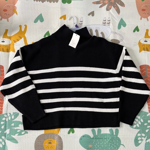 a new day Sweaters - a new day Black & White Striped Turtleneck Sweater